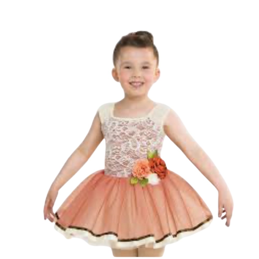 Revolution Dancewear Girls SC Penny Rust Orange Lace Tutu Dance Costume RC26866